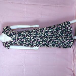 Nasty Gal Cap Sleeve Floral Wrap Maxi Dress in Navy and Pink Floral Print size 2